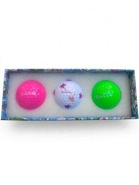 NWT Lilly Pulitzer Golf 3 Balls 1 Pack Neon Pink Green Palm Gift Box 001029